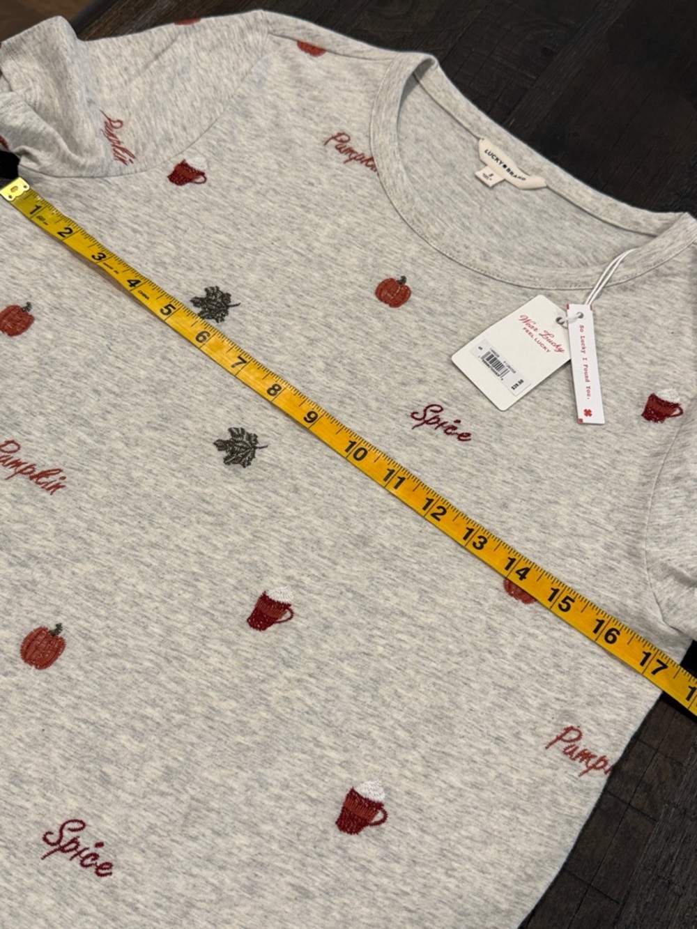 Lucky Brand Women’s Gray Fall Themed T-Shirt Short Sleeve Crew Neck Embroidered - Picture 14 of 16